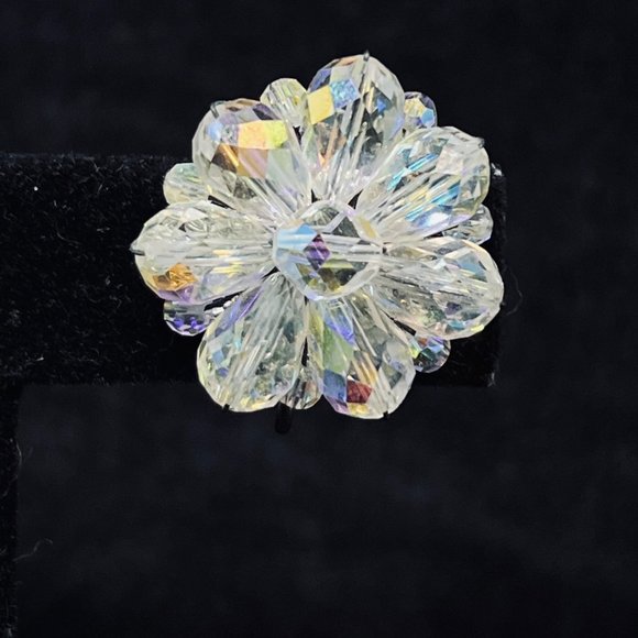 Vintage Aurora Borealis Glass Bead Clip On Earrings (4988) - Picture 3 of 6